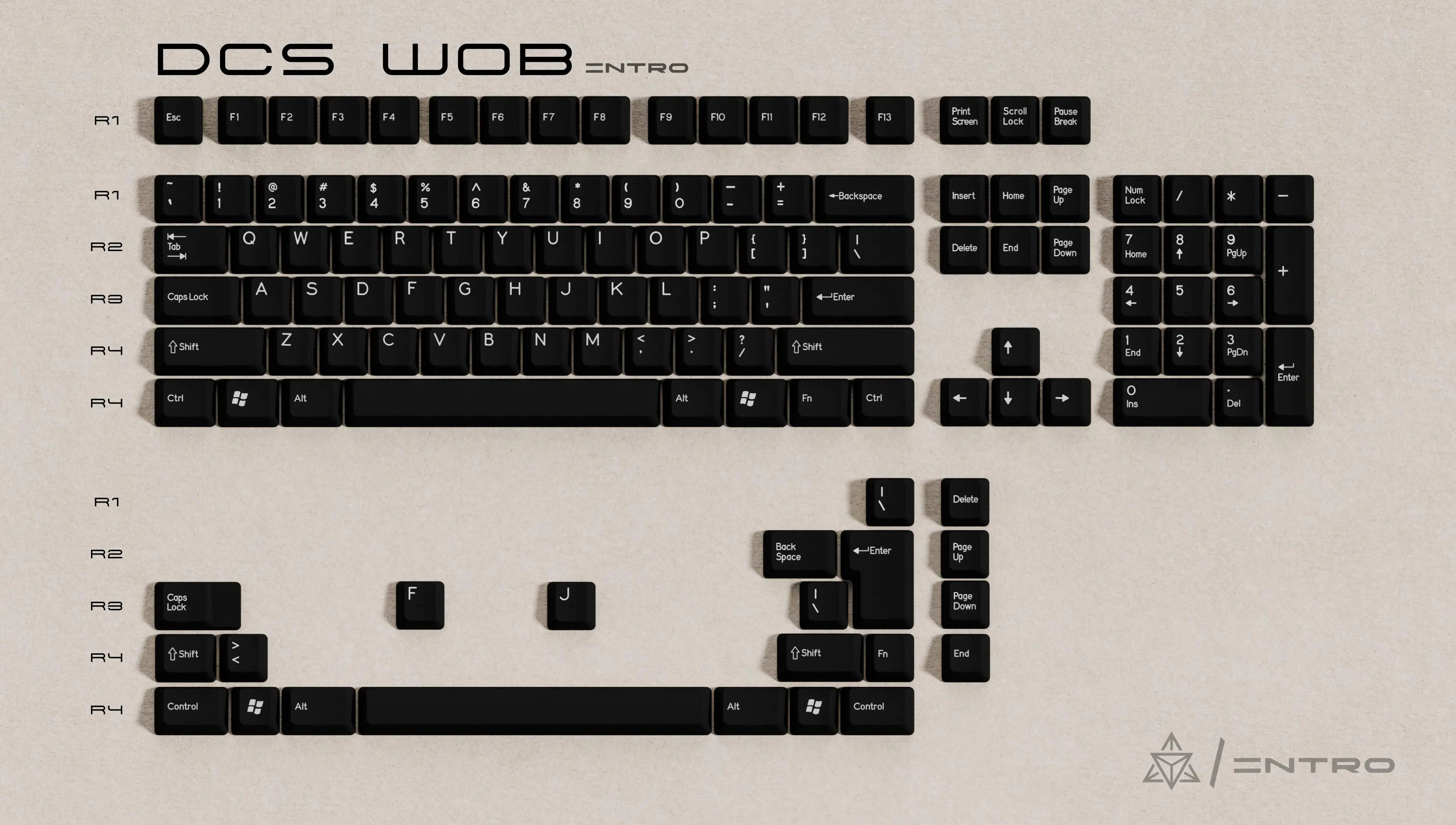 DCS Intro WOB & Beige ABS Keycaps White On Black